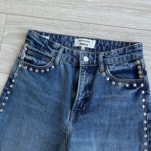 Reformation High Rise Blue Jeans with Silver Studs